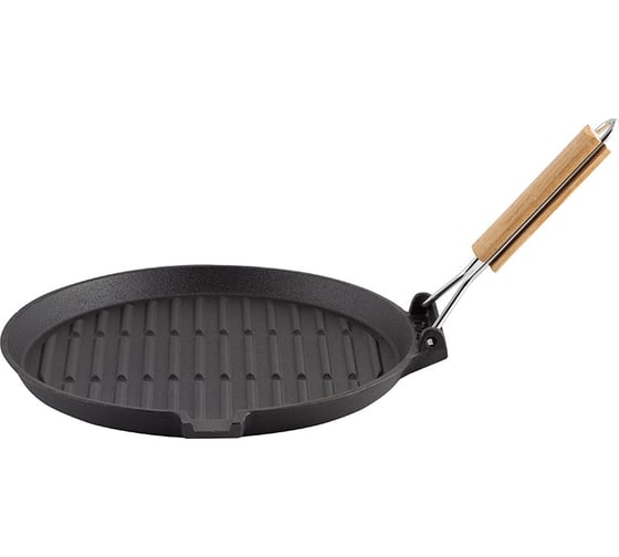 Изображение товара Круглая чугунная сковорода-гриль Mallony PADELLA с деревянной складной ручкой диаметр 26 см 985059