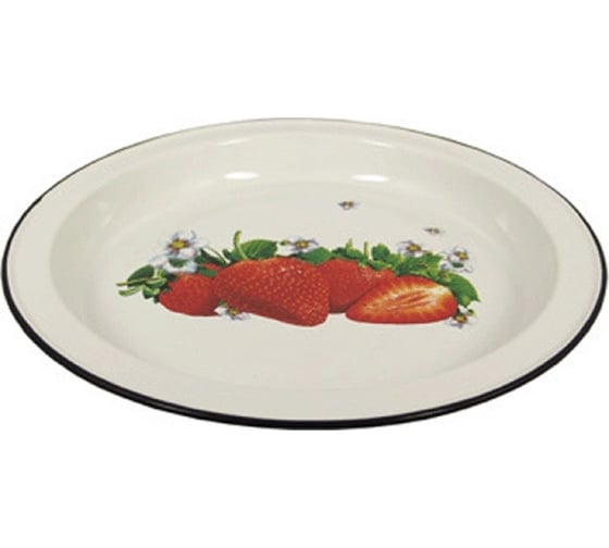 Изображение товара Блюдо Сибирские товары Клубника садовая эмаль 3.0 л с декором, палевое ХП9803