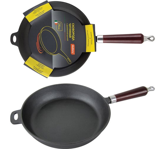 Изображение товара Чугунная сковорода Mallony с деревянной ручкой CIF24-W диаметр 24 см 983003