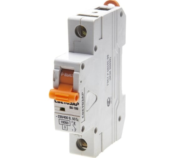 Изображение товара Автоматический выключатель СВЕТОЗАР 1-полюсный, 40 A, C, откл. сп. 10 кА, 230 / 400 В SV-49071-40-C