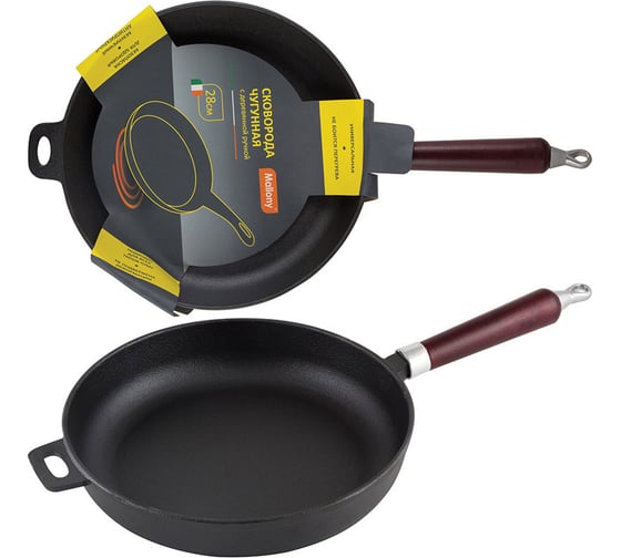 Изображение товара Чугунная сковорода Mallony с деревянной ручкой CIF28-W диаметр 28 см 983005