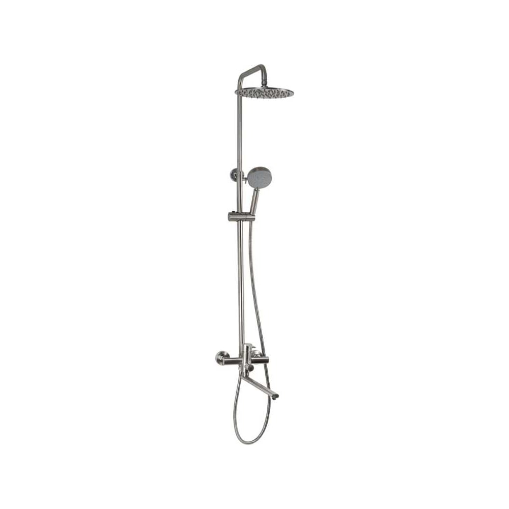 Изображение товара Смеситель для ванны САНАКС овальный корпус МАГНУС с длинным изливом + стойка душевая тропический душ, с двумя круглыми лейками, из нержавеющей стали марки SUS 304, сатин 9436 Изображение товара Смеситель для ванны САНАКС овальный корпус МАГНУС с длинным изливом + стойка душевая тропический душ, с двумя круглыми лейками, из нержавеющей стали марки SUS 304, сатин 9436