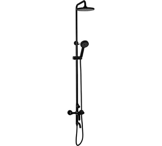 Изображение товара Смеситель + стойка душевая САНАКС тропический душ МАГНУС с двумя круглыми лейками, из нержавеющей стали марки 304, черный 92352