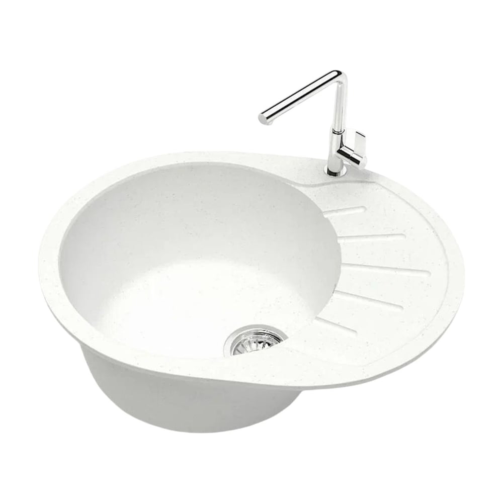 Изображение товара Мойка Maretti Kitchen MR575-WH белая с крылом и сифоном, овальная, 44x57,5 см