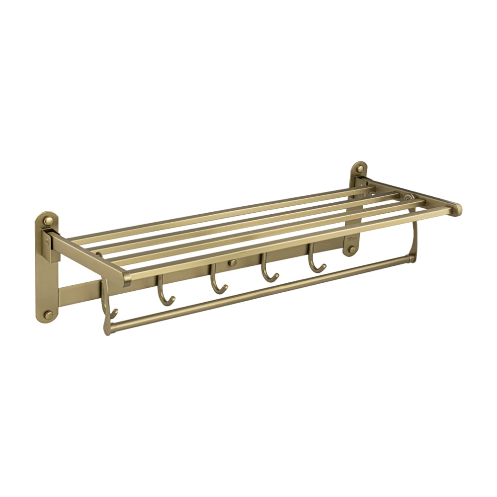 Изображение товара Полка для полотенец GFmark складная, с крючками, из нержавеющей стали, цвет матовое золото 1040-MG