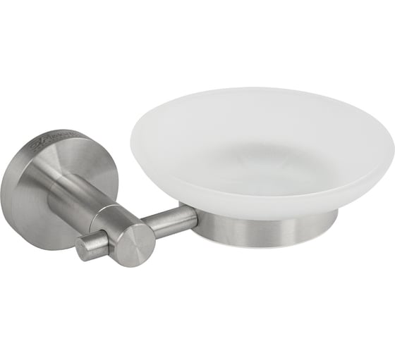 Изображение товара Мыльница стеклянная матовая GFmark с креплением к стене из нержавеющей стали, с круглым основанием, цвет сатин 80004