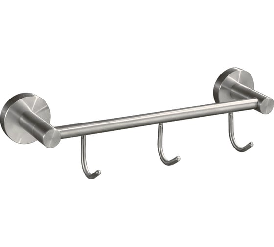 Изображение товара Вешалка с тремя крючками GFmark прямая, из нержавеющей стали, с круглым основанием, цвет сатин 80204