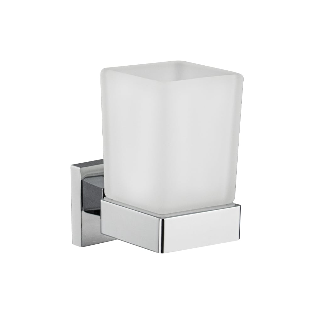 Изображение товара Стакан стеклянный с креплением к стене GFmark на квадратном основании, цвет хром. 84005