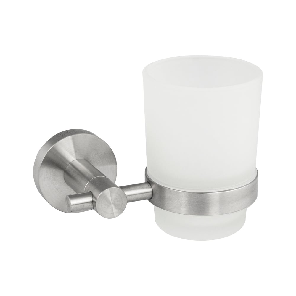 Изображение товара Стакан стеклянный матовый GFmark с креплением к стене из нержавеющей стали, с круглым основанием, цвет сатин 80005