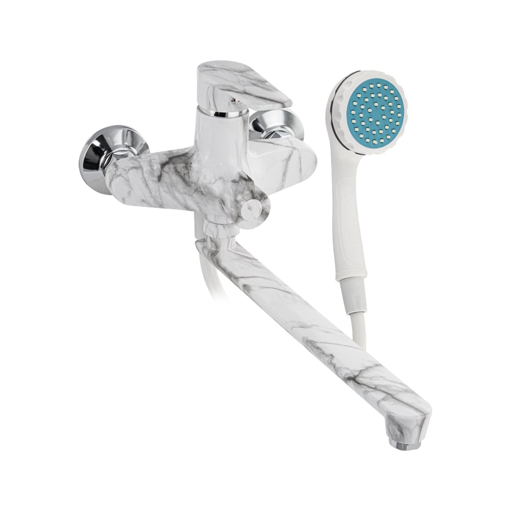 Изображение товара Смеситель для ванны Brimix длинный излив, шаровый, из высокопрочного АБС пластика, цвет белый МРАМОР. 556-M