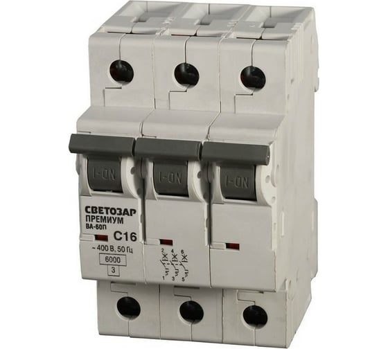 Изображение товара Автоматический выключатель СВЕТОЗАР ПРЕМИУМ 3-полюсный, 6 A, C, откл. сп. 6 кА, 400 В SV-49023-06-C