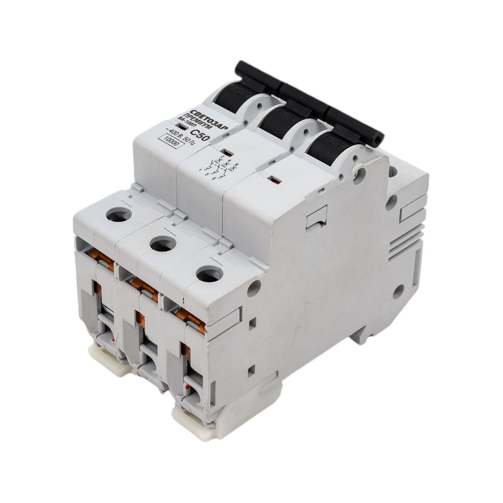 Изображение товара Автоматический выключатель 3-полюсный 50А 10кА модульный светозар премиум