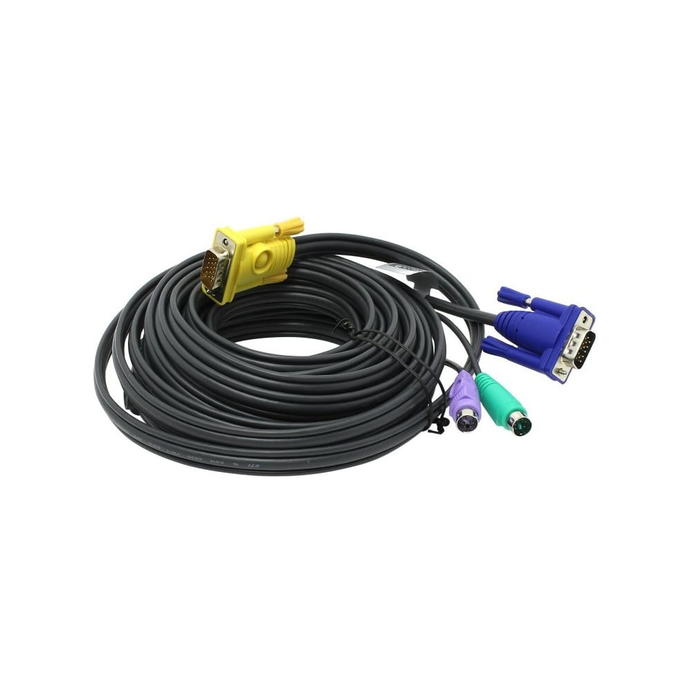 Изображение товара Кабель ATEN монитор+клавиатура+мышь PS/2, SPHD15= HD DB15+2x6Mini-Din, Male-3xMale, 8+6+6 проводов, опрессованный, 6 м, черный 2L-5206P