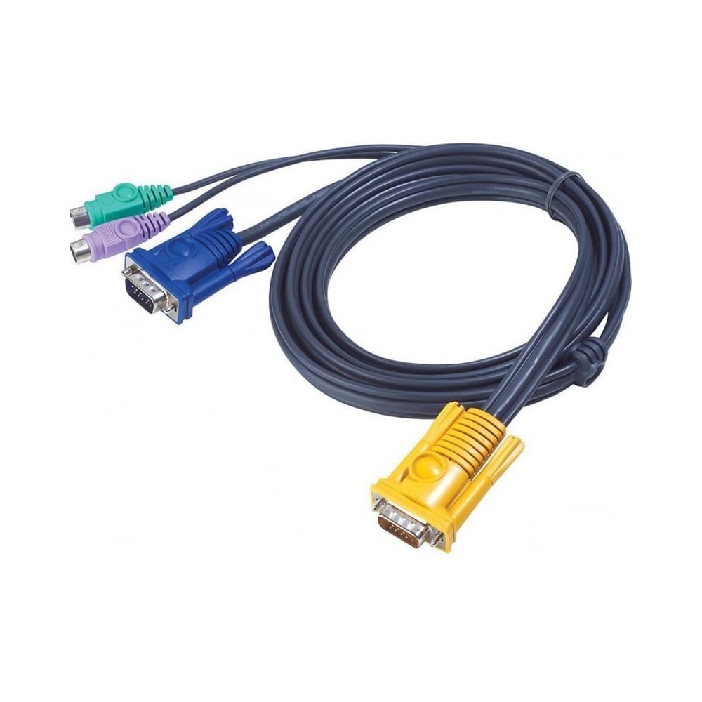 Изображение товара Кабель ATEN монитор+клавиатура+мышь PS/2, SPHD15= HD DB15+2x6MINI-DIN, Male-3xMale, 8+6+6 проводов, опрессованный, 10 м, черный 2L-5210P