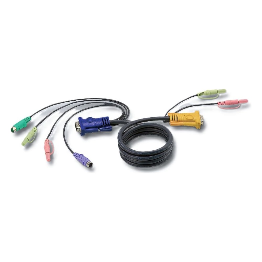 Изображение товара Кабель ATEN монитор+клавиатура+мышь PS/2+аудио, SPHD15+2xRCA= HD DB15+2x6Mini-Din+2xRCA, Male, 8+2x6+2x2 проводов, опрессованный, 1.8 м, черный 2L-5302P