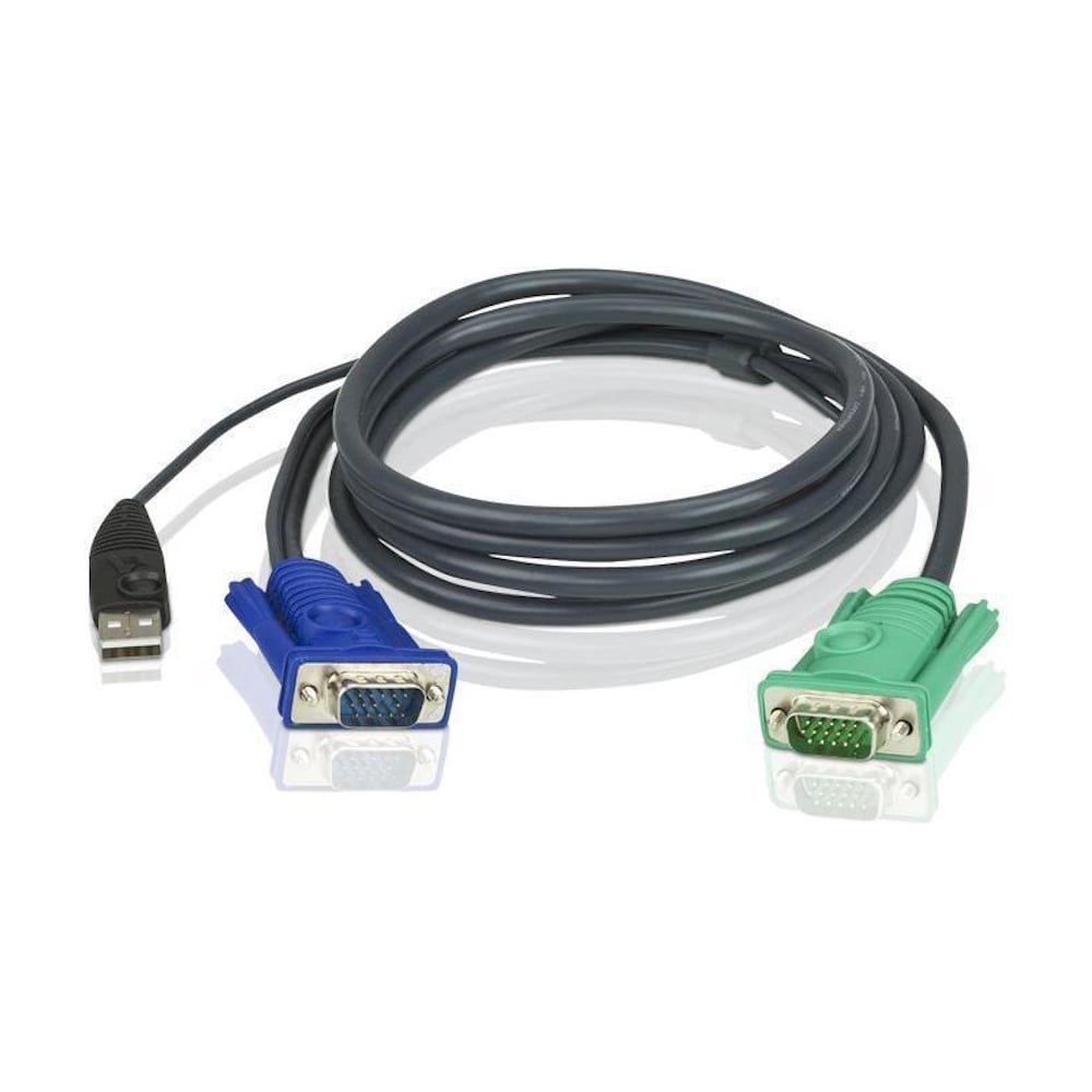 Изображение товара Кабель ATEN монитор+клавиатура+мышь USB, SPHD15= HD DB15+USB A-Тип, Male-2xMale, 8+4 проводов, опрессованный, 1.8 м, черный 2L-5202U