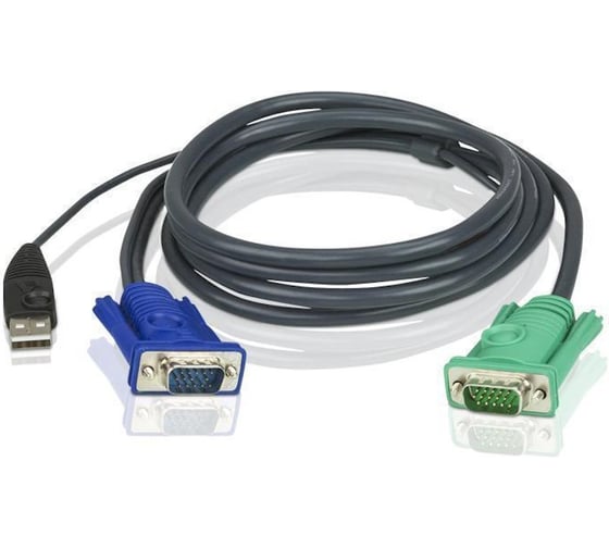 Изображение товара Кабель ATEN монитор+клавиатура+мышь USB, SPHD15= HD DB15+USB A-Тип, Male-2xMale, 8+4 проводов, опрессованный, 1.8 м, черный 2L-5202U