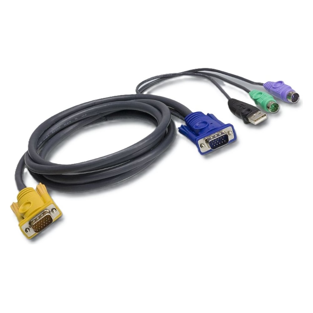 Изображение товара Кабель ATEN монитор+клавиатура+мышь USB/PS2, SPHD= HD DB15+USB A-Тип+2x6MINI-DIN, Male-4xMale, 8+8 проводов, опрессованный, 1.8 м, черный 2L-5302UP