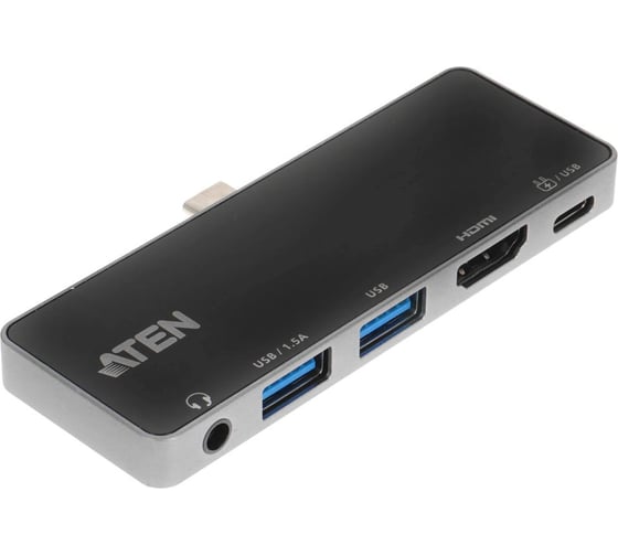 Изображение товара Док-станция ATEN 5 портов:USB 3.2 Gen 1 (2x тип A+тип C)+HDMl+3.5mm jack, питание от шины, (одиночн.подкл.макс.разр.3840x2160 60 Hz) UH3238-AT