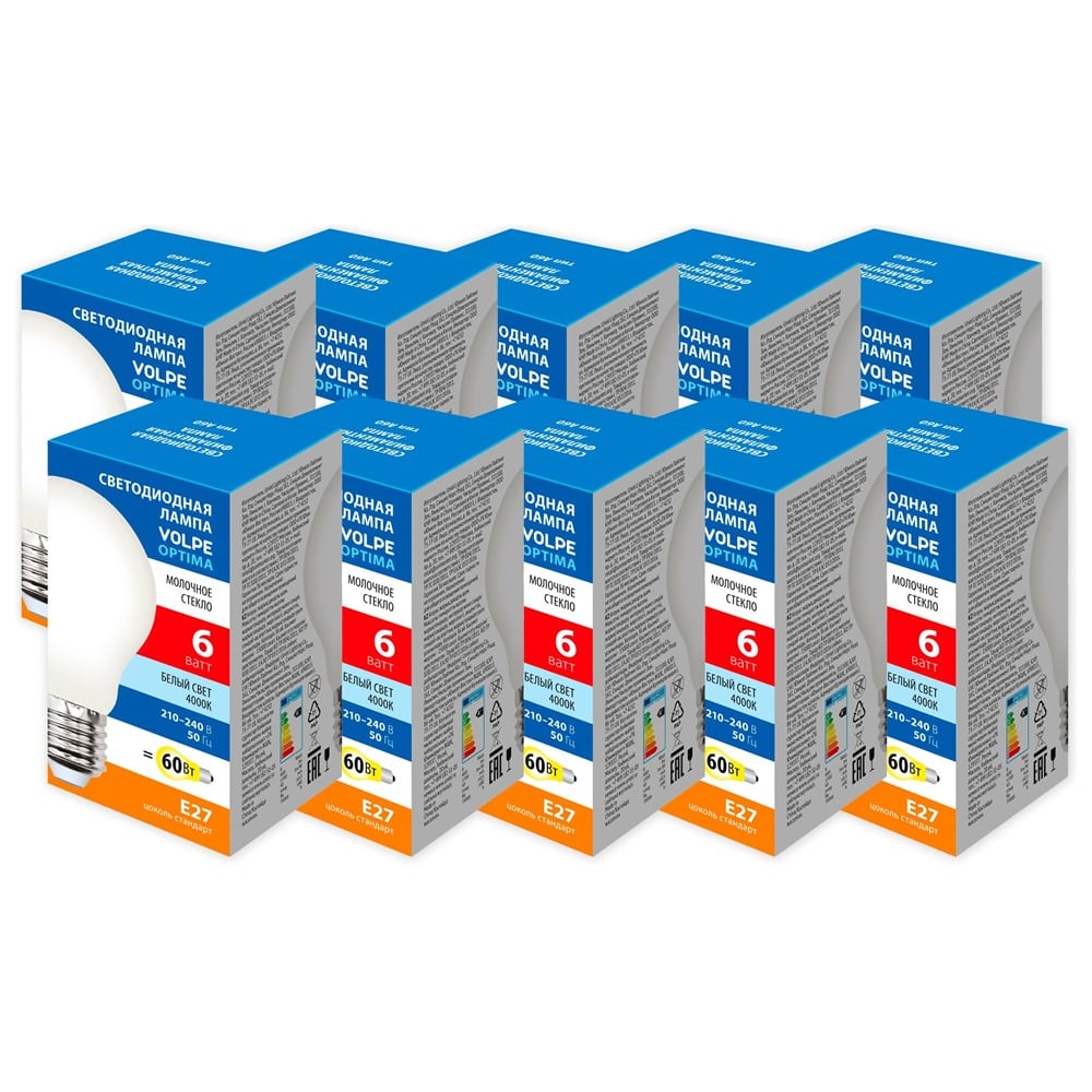 Изображение товара Светодиодная лампа Volpe LED-A60-6W/4000K/E27/FR/SLF набор из 10штук UL-00013843