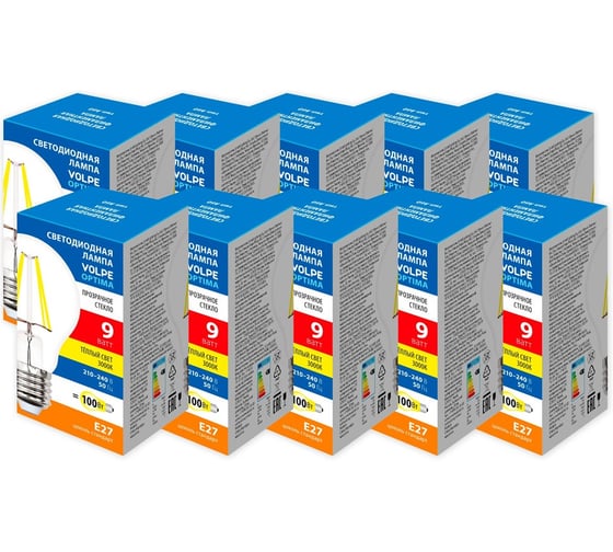 Изображение товара Светодиодная лампа Volpe LED-A60-9W/3000K/E27/CL/SLF набор из 10штук UL-00013844
