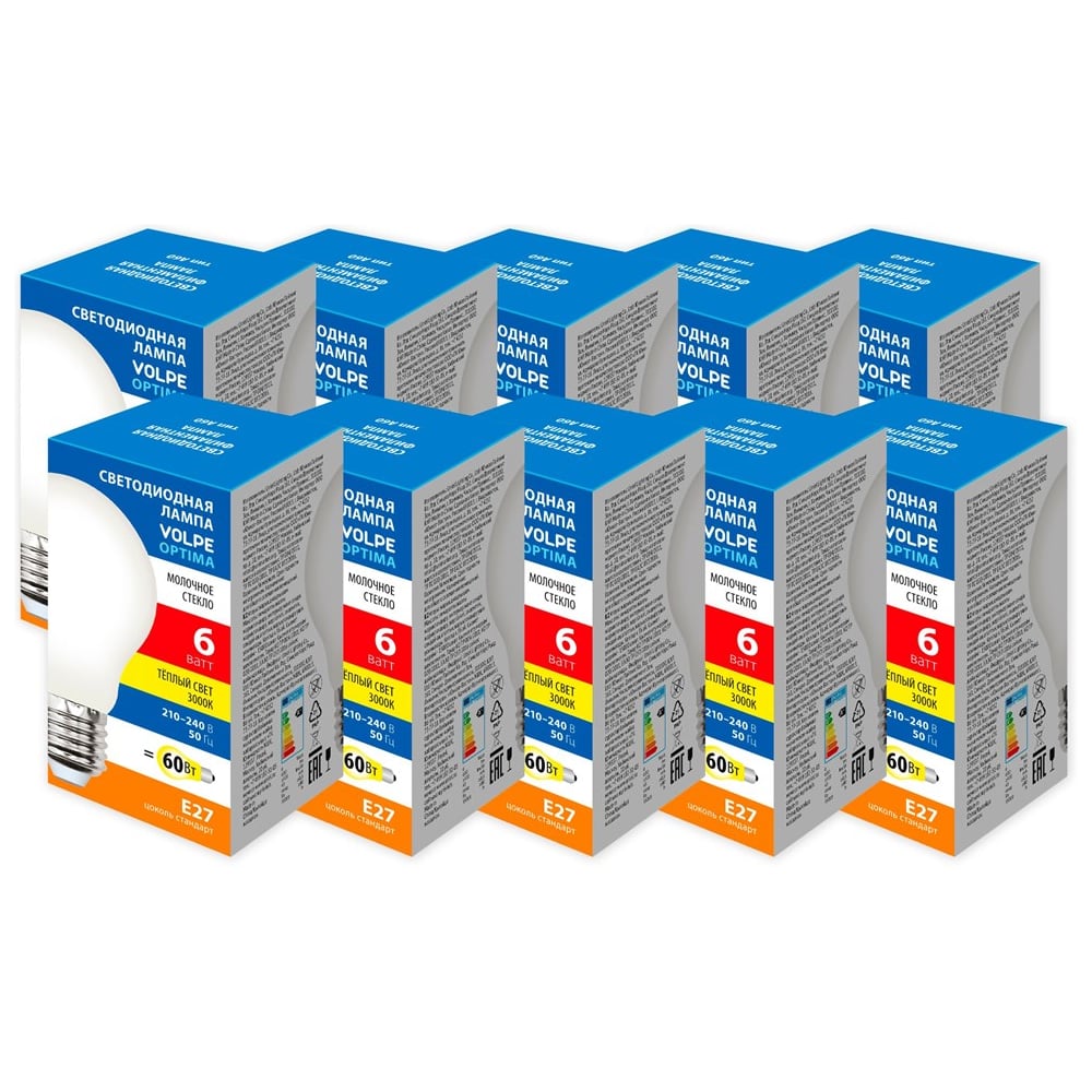 Изображение товара Светодиодная лампа Volpe LED-A60-6W/3000K/E27/FR/SLF набор из 10штук UL-00013841