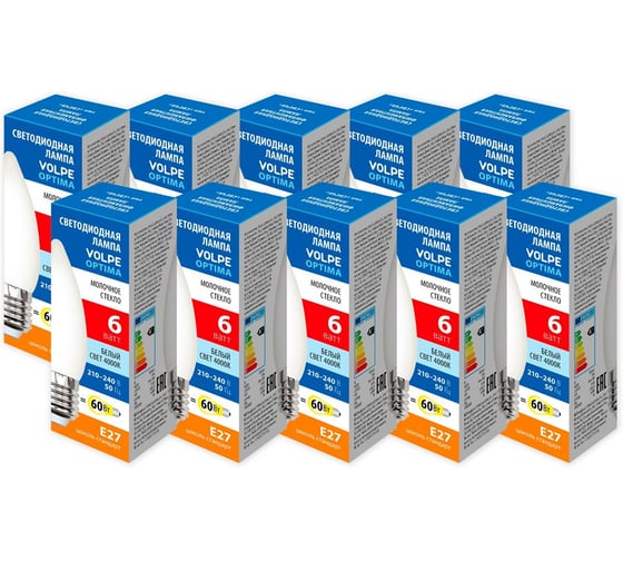 Изображение товара Филаментная лампа Volpe LED-C35-6W/4000K/E27/FR/SLF набор из 10штук UL-00013874