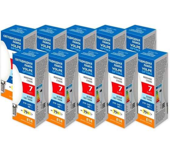 Изображение товара Филаментная лампа Volpe LED-C35-7W/4000K/E14/FR/SLF набор из 10штук UL-00013878