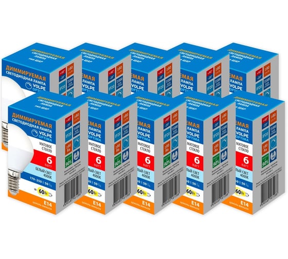Изображение товара Светодиодная лампа Volpe LED-G45-6W/4000K/E14/FR/DIM/SLS набор из 10штук UL-00013904