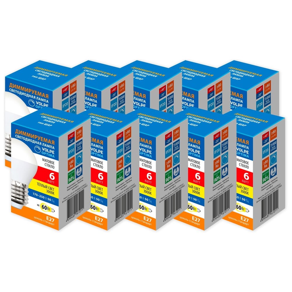 Изображение товара Светодиодная лампа Volpe LED-G45-6W/3000K/E27/FR/DIM/SLS