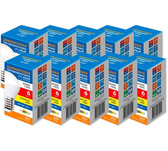 Изображение товара Светодиодная лампа Volpe LED-G45-6W/3000K/E27/FR/DIM/SLS набор из 10штук UL-00013903