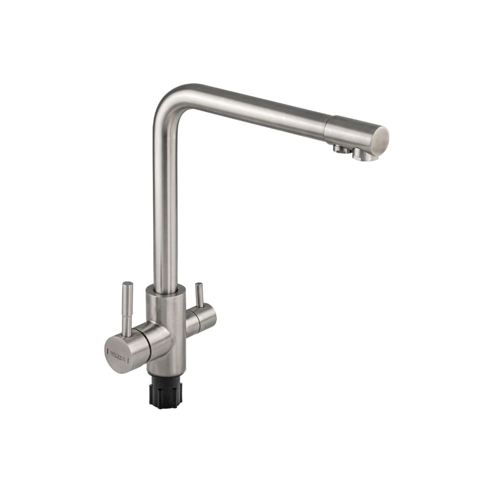 Изображение товара Смеситель кухонный САНАКС серия МАГНУС, Г-образный излив, шаровый, с двойным выпуском воды для фильтра, из нержавеющей стали марки 304 91122