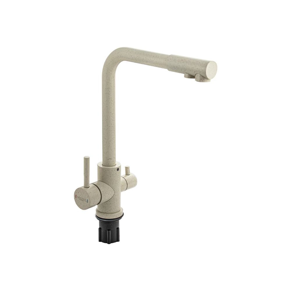 Изображение товара Смеситель кухонный САНАКС серия МАГНУС, Г-образный излив, шаровый, с двойным выпуском воды для фильтра, из нержавеющей стали марки 304, светло-коричневый 91123