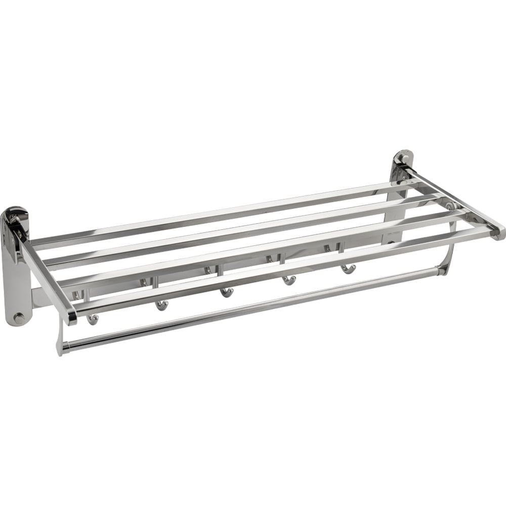 Изображение товара Полка для полотенец складная GFmark с крючками, из полированной нержавеющей стали марки SUS 304, цвет ХРОМ. 1040
