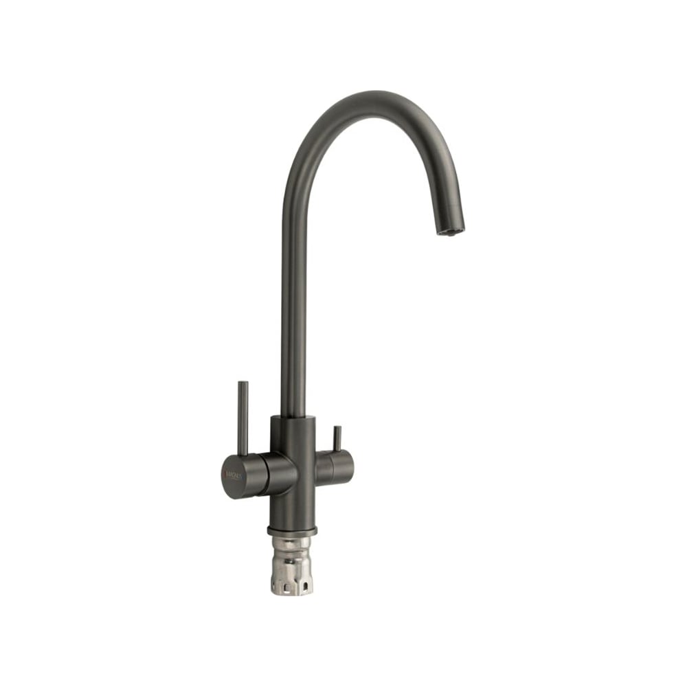 Изображение товара Смеситель кухонный САНАКС серия МАГНУС, С-образный излив, ГРАФИТ, шаровый, с двойным выпуском воды для фильтра, из нержавеющей стали марки 304 9121