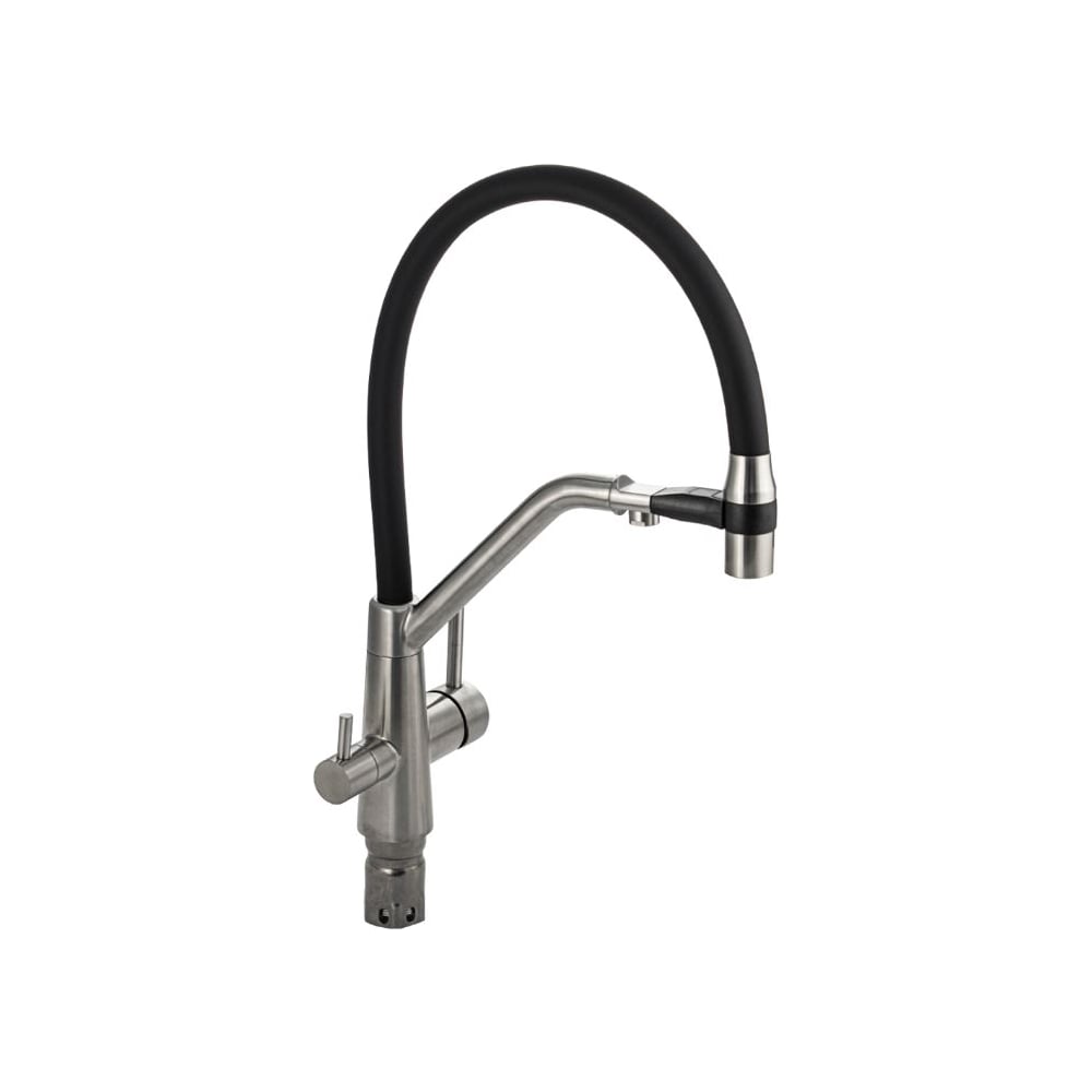 Изображение товара Смеситель кухонный САНАКС серия МАГНУС, С-образный гибкий излив - ЧЁРНЫЙ с магнитной фиксацией на жёстком изливе, шаровый, с двойным выпуском воды для фильтра, из нержавеющей стали марка 304 91127