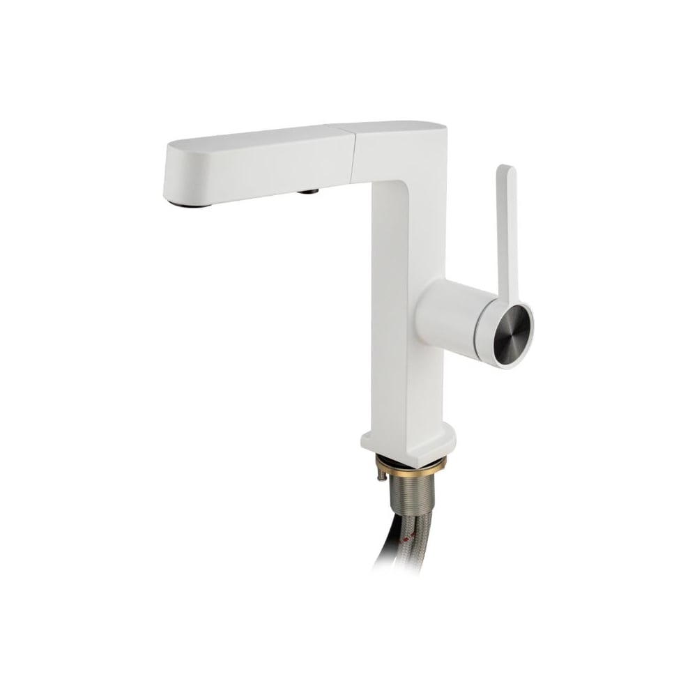 Изображение товара Смеситель кухонный САНАКС серия МАГНУС, шаровый, Г - образный излив вытяжной, корпус из латуни белого цвета 8233