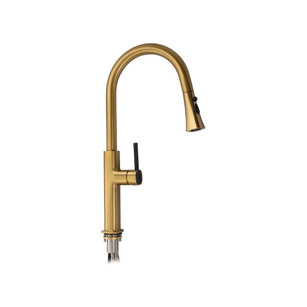 Изображение товара Смеситель кухонный САНАКС серия МАГНУС, шаровый, С - образный излив вытяжной, корпус из латуни под цвет матового золота 8237