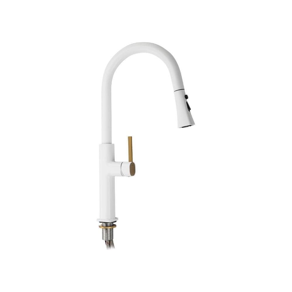 Изображение товара Смеситель кухонный САНАКС серия МАГНУС, шаровый, С - образный излив вытяжной, корпус из латуни белого цвета 8238