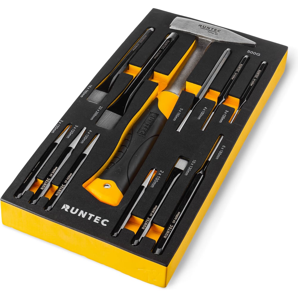 Изображение товара Набор RUNTEC RT-PC1E12 12 предметов в EVA-ложементе: молотки, зубила, кернеры и выколотки