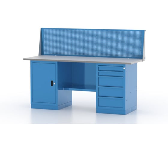 Изображение товара Верстак 2-тумбовая FERRUM тумба с дверью, тумба с 5 ящиков, с перфорац. панелью и кронштейнами 01.205L/1-5015