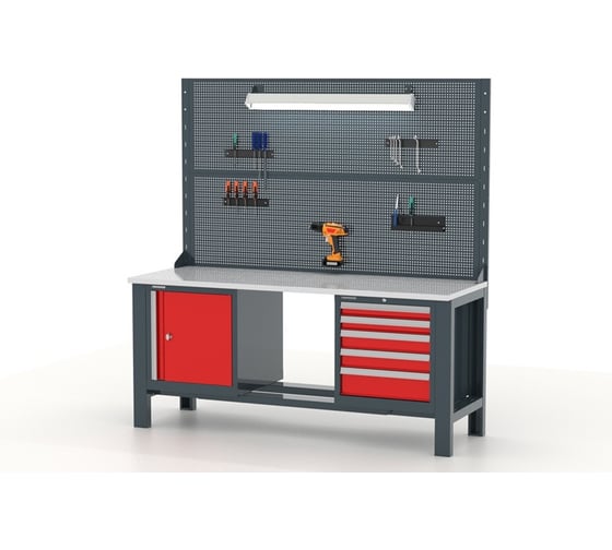 Изображение товара Верстак двухтумбовый FERRUM Premium 1880х640х1950h мм, с перфорированными панелями 11.4105/1-7016/3000