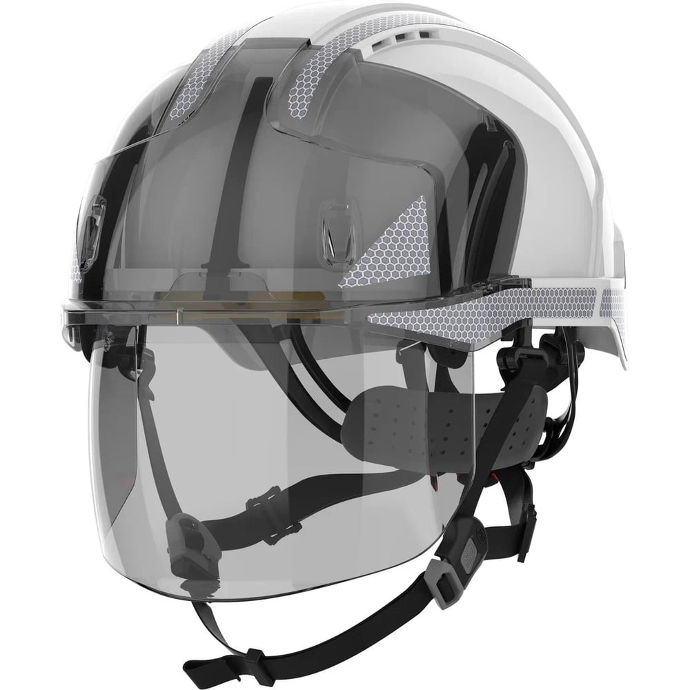 Изображение товара Защитная каска JSP EVO VISTAshield с интегрированным лицевым щитком, цв.белый + СОП + 4-точечный подбородочный ремешок Baseworker 5038428361767