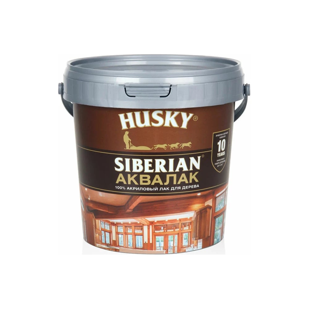 Изображение товара Лак для дерева Аквалак HUSKY SIBERIAN № 34 2,5 л — прозрачноe защитно-декоративное покрытие