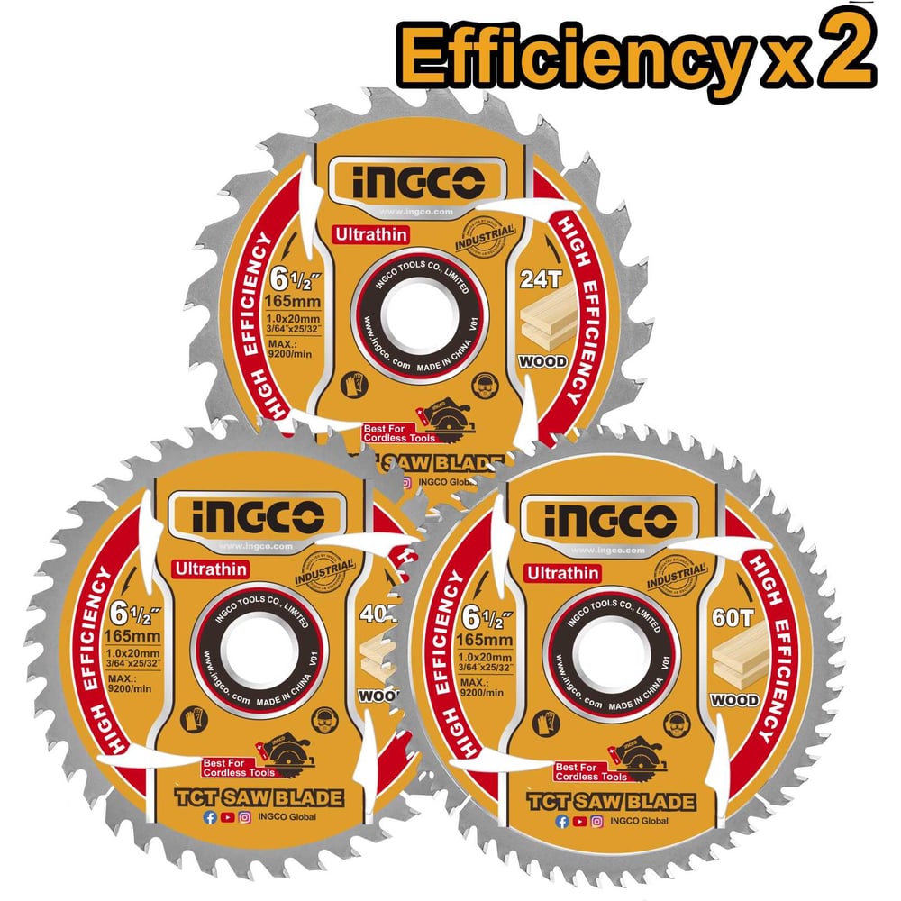 Изображение товара Набор пильных дисков INGCO 165 мм 3 шт INDUSTRIAL TSB16503