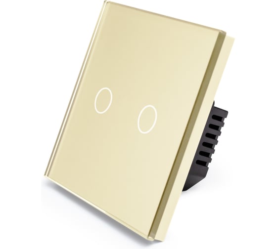 Изображение товара Сенсорный выключатель Vell с нулем, золотой, двухклавишный, 1 пост, с Wi-Fi, с Алисой, стеклянная рамка {GD1P-2G-S} 1397665