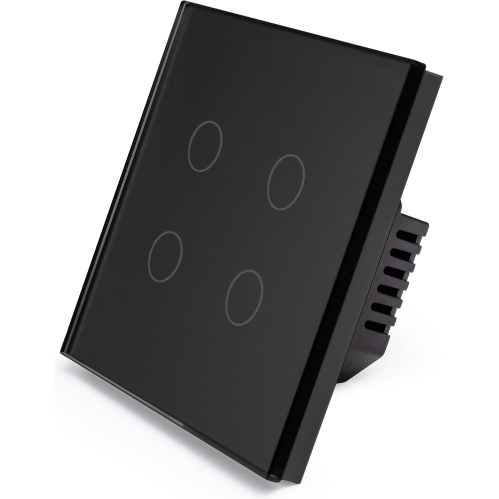 Изображение товара Сенсорный выключатель Vell с нулем, черный, четырехклавишный, 1 пост, с Wi-Fi, с Алисой, стеклянная рамка {BK1P-4G-S} 1397672