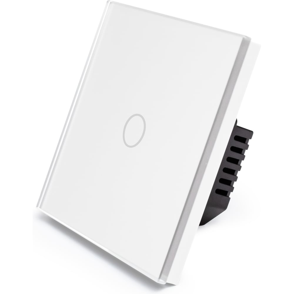 Изображение товара Сенсорный выключатель Vell с нулем, белый, одноклавишный, 1 пост, с Wi-Fi, с Алисой, стеклянная рамка {WH1P-1G-S} 1397659