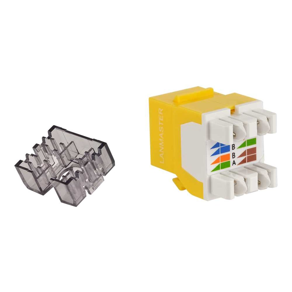 Изображение товара Модуль Keystone LANMASTER RJ45, неэкранированный, кат.6, без шторки, 180 градусов, желтый LAN-OK45U6/180N-YL