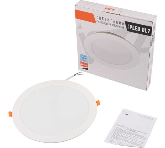 Изображение товара Светильник светодиодный Jazzway, PLED DL7 Downlight 24Вт 6500К WH 220х26мм IP54 ДВО встраиваемый 5069121
